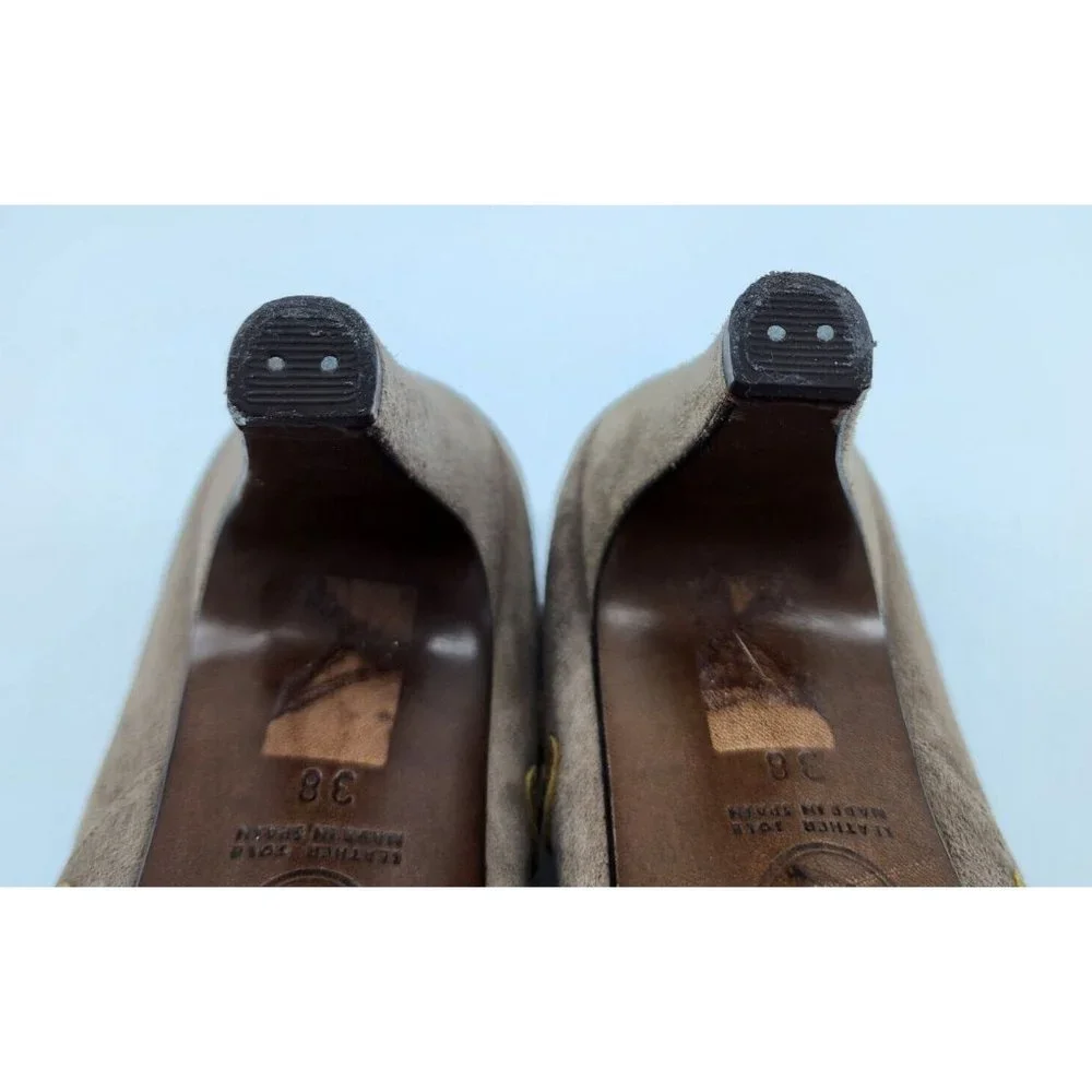 Lulu Guinness Women's Leather Slip On Mary Jane Pump Heels Tan Suede EUR 38 US 7